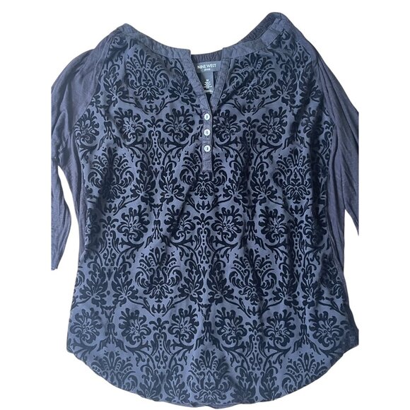 Nine West Crushed Velvet Tunic Top Womens Medium Black Whimsigoth Holiday Boho - Picture 4 of 11